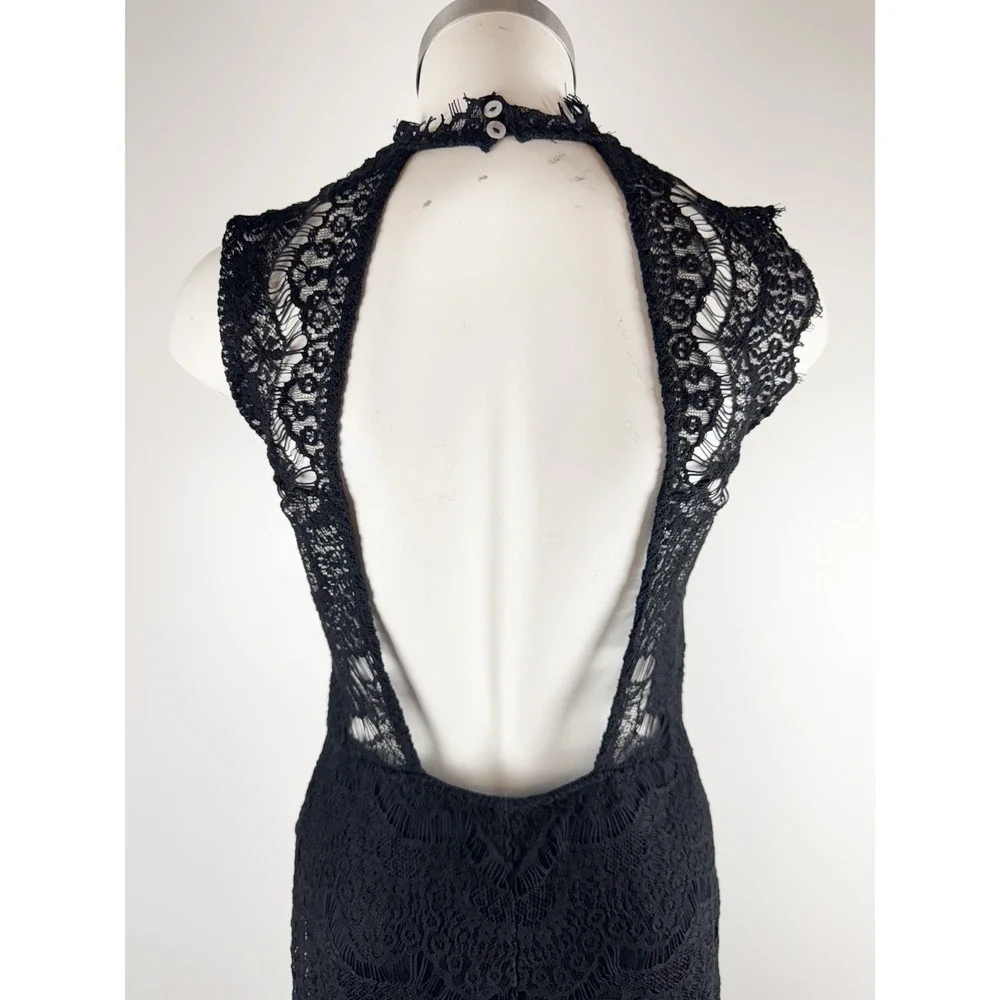 Free People Daydream Lace Slip Dress Black Open Back Sz S Cocktail Romantic Goth - Picture 3 of 5